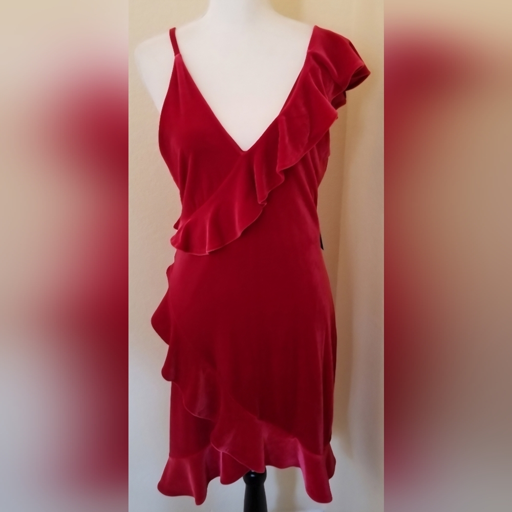 Express Red Velvet Dress, M - Picture 2 of 5